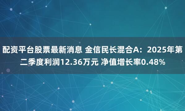 配资平台股票最新消息 金信民长混合A：2025年第二季度利润12.36万元 净值增长率0.48%